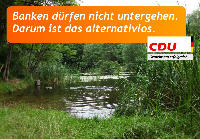 Bankenrettung verschiebt nur das Problem und macht es schlimmer, wie die Kreise auf dem Wasser andeuten sollen.
